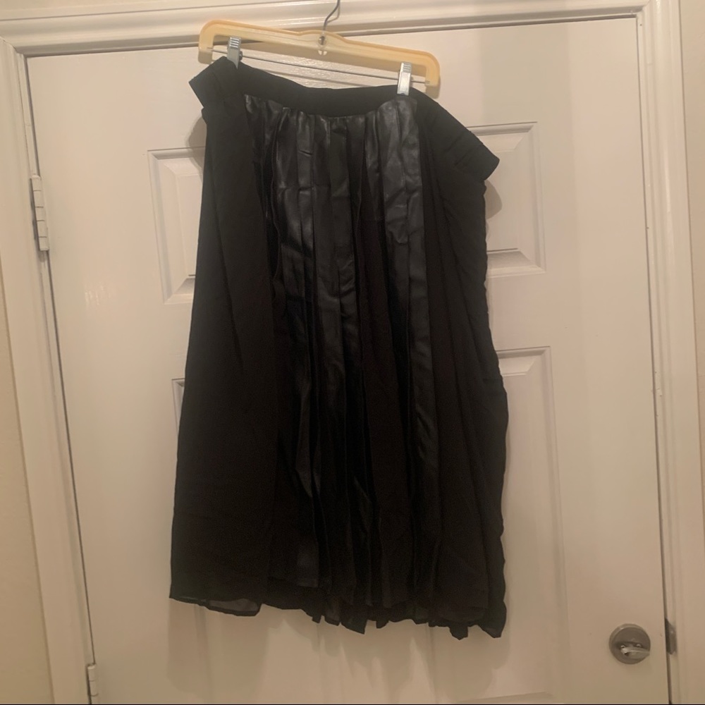 Black Pleated Skirt with Leather front Pleats